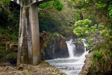 a train crossing a bridge over a body of water