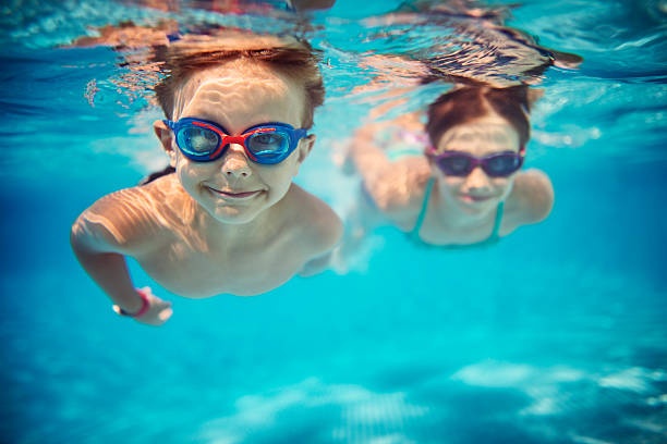 a person wearing sunglasses and a pool of water